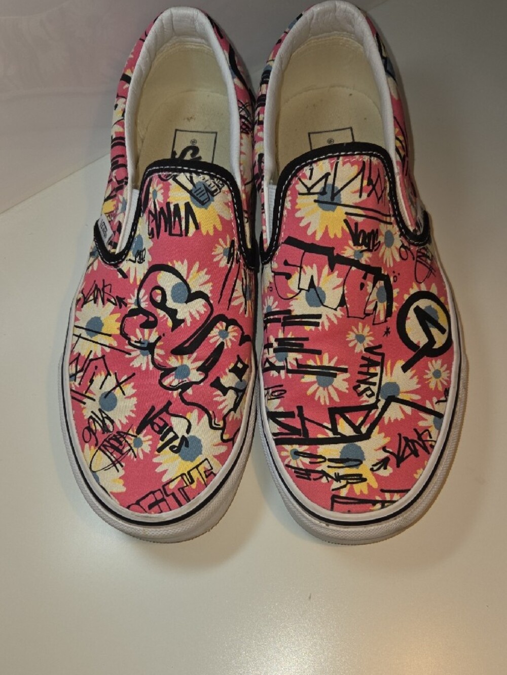 Vans Pink Floral Graffiti Slip-On Sneakers - Picture 5 of 8